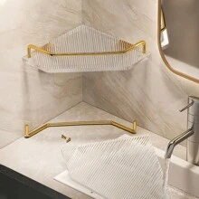 三角形亞克力衛浴淋浴置物架,掛牆而裝不需要鑽孔,適用於廁所盥洗室洗臉盆角落收納架 - 金色 - 查看 6