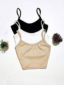 Kit De 3 Tops Cortos De Tirantes Finos. Vienen Colores Surtidos En El Pedido - Multicolor - Ver 2