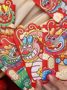 6 cái Của Rồng 2024 Chinese Năm mới Đỏ  Phong thư Hoạt hình Thiết kế Phong bao lì xì Đối với Âm lịch Năm mới Món quà - Nhiều màu - Xem 3