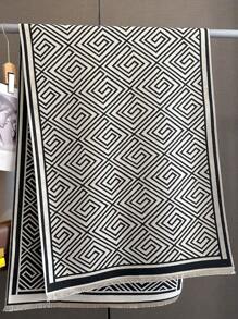 1 Miếng Của phụ nữ Kẻ sọc Dệt hoa Bắt chước Cashmere Khăn choàng , Mùa Đông Thời trang Toàn trận Khăn quàng cổ Đối với Sử dụng hàng ngày Và Điều hòa - Đen và trắng - Xem 3