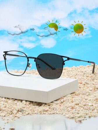 1 Stück Retrorahmen mit Metall quadratischer Form, photochromatische Herren Brille mit Beschichtung, schwarzer Rahmen, klare Gläser Accessoires