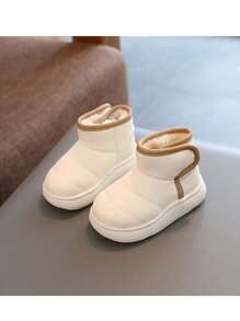 冬季保暖雙性兒童雪地靴,實色嬰兒鞋適用於幼兒男女,短筒靴 - 白色 - 查看 3