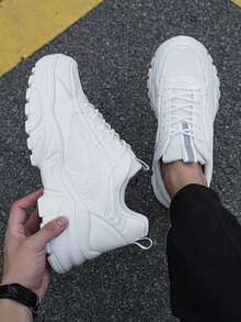 秋冬新款白色男款厚底休閒運動鞋,增高鞋,厚底運動鞋 - 白色 - 查看 2