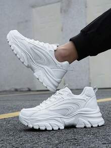 秋冬新款白色男款厚底休閒運動鞋,增高鞋,厚底運動鞋 - 白色 - 查看 3