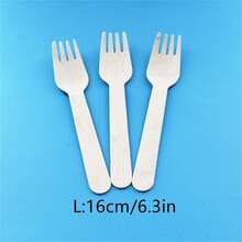 50 件木製一次性餐具套裝(湯匙、刀子、叉子、咖啡攪拌器)適合派對、甜點、可水洗 - 棕色 - 查看 4