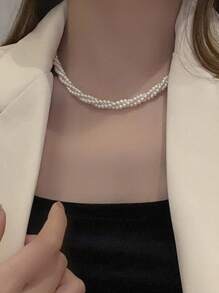 HOTNICE 1 Multi-Layer Faux Pearl Wrapped Spiral Twist Clavicle Chain Suitable For Daily Wear By Women