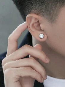 1對男士磁性非穿孔耳環,帶有嘻哈風格 - 銀色 - 查看 1