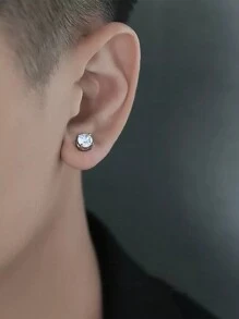 1對男士磁性非穿孔耳環,帶有嘻哈風格 - 銀色 - 查看 3