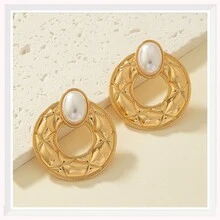 1對經典,時尚,復古的女性優雅法式黑色鑽石圖案大型耳環,適合日常穿著,節日和婚禮等場合。