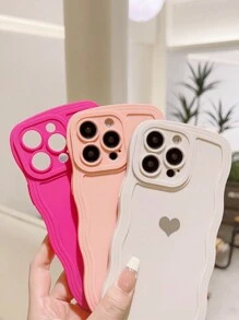 情人节热粉色霓虹灯 3 件套纯色心形印花手机壳防水防震防摔防刮 - 彩色 - 查看 2