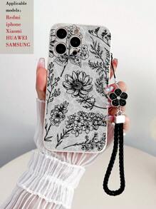 米色直邊防震保護手機殼，印有五瓣花和繩索圖案，適用於iPhone 15 Pro Max/13/14/Iphone 11/12/Xs/Xr/7/8/Se2，三星和小米紅米系列（紅米9/9a/10a/10c/Note 9/10/11/12/12c等等），適用於男女用戶 - 彩色 - 查看 1