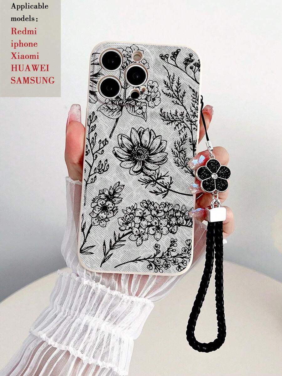 米色直邊防震保護手機殼,印有五瓣花和繩索圖案,適用於iPhone 15 Pro Max/13/14/Iphone 11/12/Xs/Xr/7/8/Se2,三星和小米紅米系列(紅米9/9a/10a/10c/Note 9/10/11/12/12c等等),適用於男女用戶 - 彩色 - 查看 1
