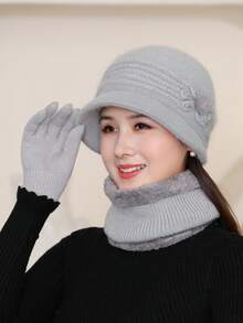一套【帽子+圍巾】女士帽子圍脖套裝,秋冬加厚基礎針織貝雷帽,女士針織棒球帽,秋冬保暖兩件套裝,y2k貝雷帽套裝 - 淺灰色 - 查看 5