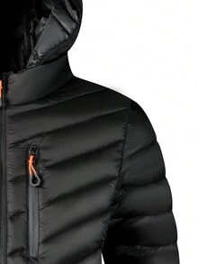 Winter Down Jacket, Lightweight Padded Coat, Loose Fitting - Black - View 4