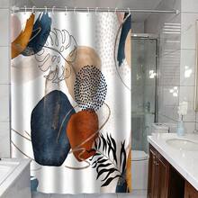 1入裝北歐風格植物葉子藝術塗鴉印花淋浴簾,浴室防水防霉隔斷簾 - 彩色 - 查看 4