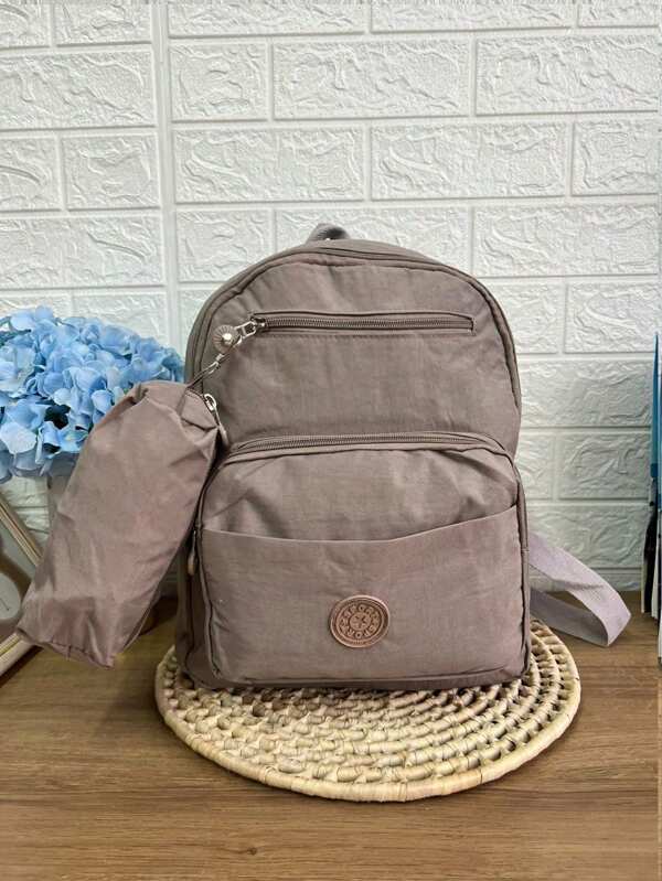 Mochila Casual  Moda Nylon Pano Escolar Feminina Leve Cor Sólida Simples Viagem Média