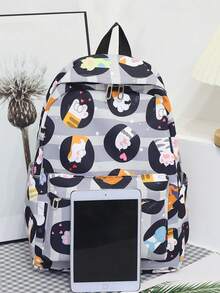 3入組時尚簡約貓爪設計可愛卡通印花書包,書包內附午餐袋和筆袋,萬聖節禮物