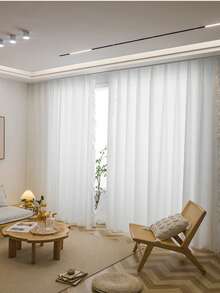 1 Pieza De Cortina Transparente Blanca Lisa Para Dormitorio, Filtrado De Luz, Cortinas Románticas Con Volantes, Cortina Corta Semitransparente Decorativa De Seda Sintética Para Cocina - Blanco - Ver 7