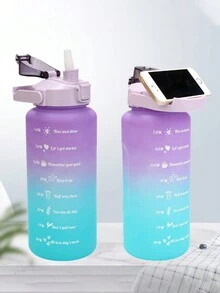 3 件裝水瓶帶吸管,64 盎司 32 盎司 16 盎司時間標記大號飲水瓶防漏半加侖 2 公升水壺適合運動健身房旅行 - 紫色 - 查看 3