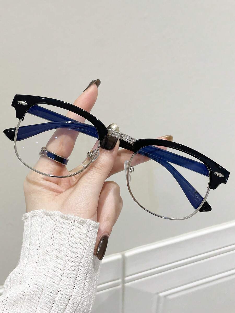 1 件女士经典圆框银色眼镜，适合素颜、学生装和办公室沙滩装