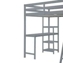 Full Sturdy Solid Pine Wood Loft Bed with Wardrobe and Desk Space-Saving and Multifunctional for Kids' Bedroom and Study Area in Dormitory or Home