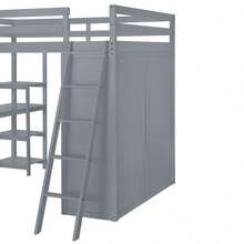 Full Sturdy Solid Pine Wood Loft Bed with Wardrobe and Desk Space-Saving and Multifunctional for Kids' Bedroom and Study Area in Dormitory or Home