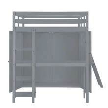 Full Sturdy Solid Pine Wood Loft Bed with Wardrobe and Desk Space-Saving and Multifunctional for Kids' Bedroom and Study Area in Dormitory or Home