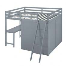 Full Sturdy Solid Pine Wood Loft Bed with Wardrobe and Desk Space-Saving and Multifunctional for Kids' Bedroom and Study Area in Dormitory or Home