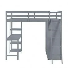 Full Sturdy Solid Pine Wood Loft Bed with Wardrobe and Desk Space-Saving and Multifunctional for Kids' Bedroom and Study Area in Dormitory or Home