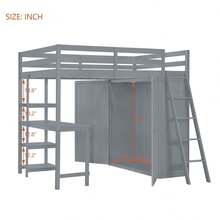 Full Sturdy Solid Pine Wood Loft Bed with Wardrobe and Desk Space-Saving and Multifunctional for Kids' Bedroom and Study Area in Dormitory or Home