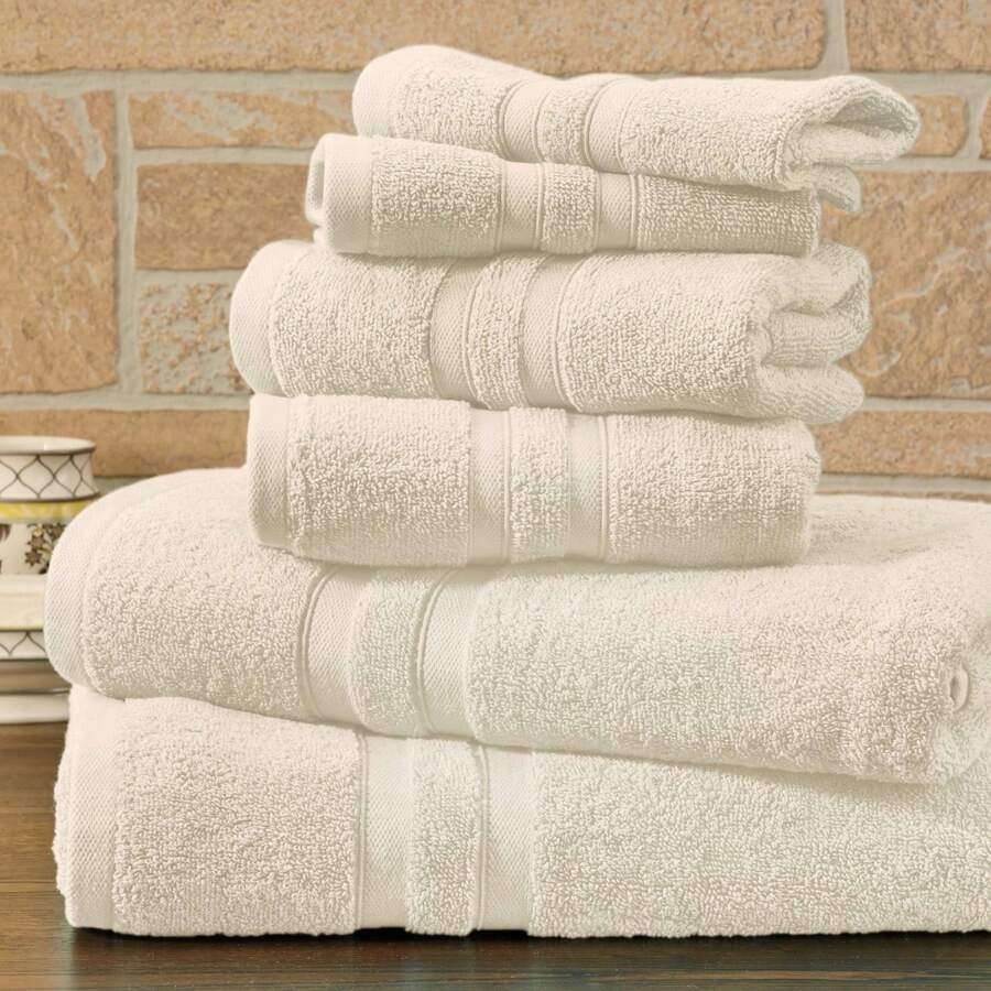Bibb Home 6 Piece Egyptian Cotton Towel Set - Solid Ivory - View 1