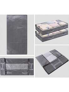 1pc Bedding Storage Bag For Clothes And Blankets, Foldable Non-Woven Fabric Dustproof Moistureproof Storage Organizer For Wardrobe - Grey - View 9
