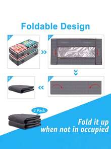 1pc Bedding Storage Bag For Clothes And Blankets, Foldable Non-Woven Fabric Dustproof Moistureproof Storage Organizer For Wardrobe - Grey - View 5