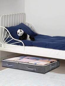 1pc Bedding Storage Bag For Clothes And Blankets, Foldable Non-Woven Fabric Dustproof Moistureproof Storage Organizer For Wardrobe - Grey - View 2