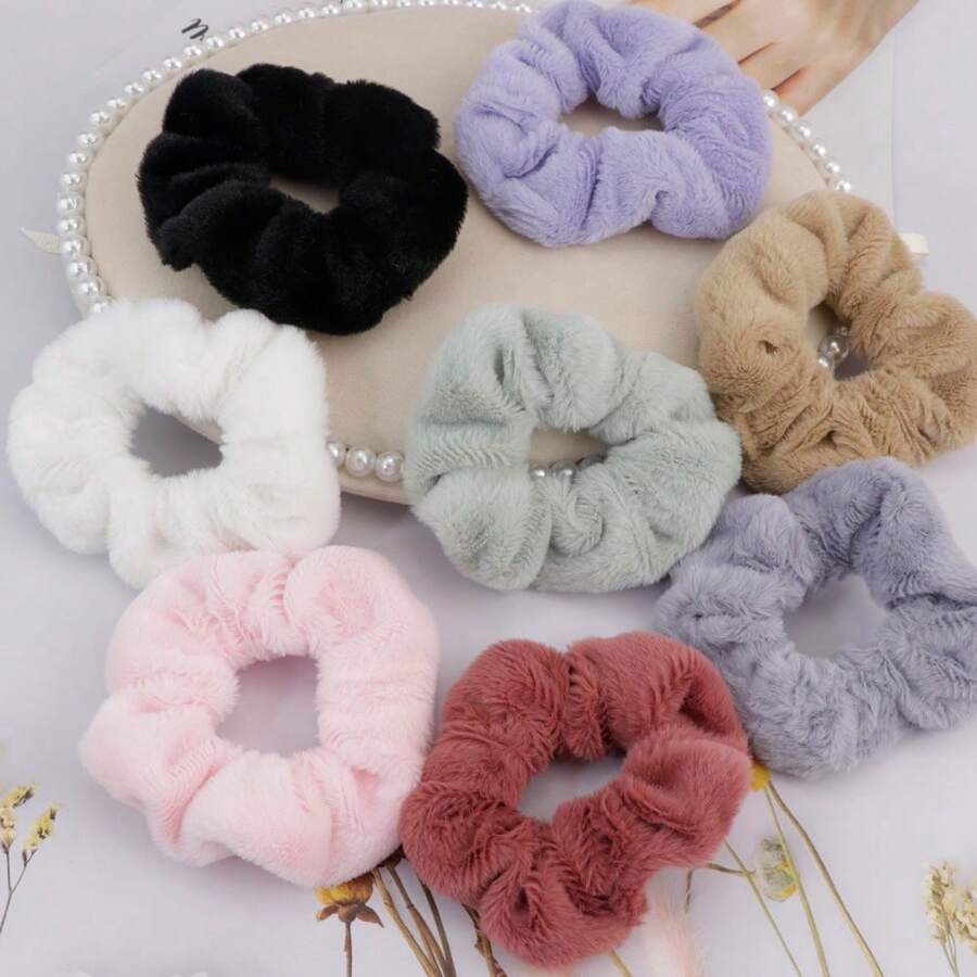 8入組冬季溫暖柔軟髮圈女孩可愛絨毛彈性髮帶多彩橡膠圈髮圈髮飾