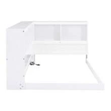 Twin Size Wood Daybed Frames for Kids, Wood Floor Bed with Storage Cabinets and USB Ports, Floor Bed for Girls Boys, No Box Spring Required - White - View 6