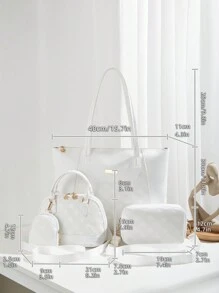 4pcs Women's Travel Combination Package,Tote Bag,Satchels Bag,Mommy And Me Matching Women Bags,Best Mothers Day Gift Ideas,School Bag Set,Portable,Classic Casual,Business Casual,For Teen Girls Women College Students,White-Collar Workers,College,Perfect For Office,Elementary School, School Bag With Pouch For Women Winter Gifts - White - View 8