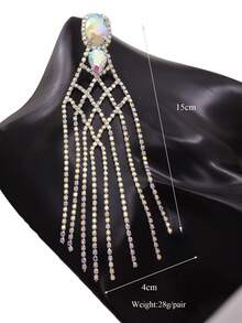 1 對 15 公分全水鑽長流蘇耳環,適合女士、新娘和舞台珠寶,大號