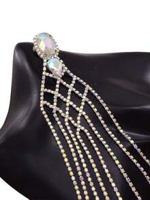 1 對 15 公分全水鑽長流蘇耳環,適合女士、新娘和舞台珠寶,大號