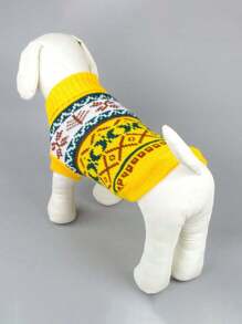 New Style Dog Clothes, Diamond Pattern Knit Pet Sweater - Multicolor - View 3