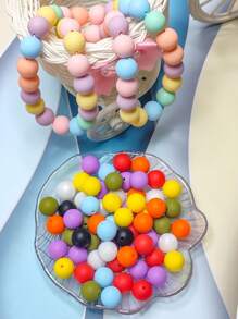 60入組15mm黃色圓形矽膠珠頸鍊、手鍊、diy工藝製作套件-散裝矽膠彩色珠子-珠寶製作矽膠珠