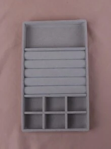 1pc Gray 3-In-1 Jewelry Tray And Box With Gray Velvet Ring, Earring, Bracelet, Necklace And Jewelry Display And Storage Tray - Grey - View 10