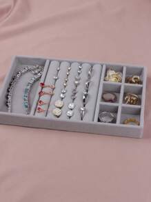 1pc Gray 3-In-1 Jewelry Tray And Box With Gray Velvet Ring, Earring, Bracelet, Necklace And Jewelry Display And Storage Tray - Grey - View 4