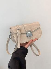 复古 PU 拼接时尚通勤单肩斜挎方形女包，秋冬款 - 米色 - 查看 4