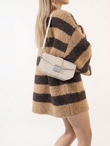 复古 PU 拼接时尚通勤单肩斜挎方形女包，秋冬款 - 米色 - 查看 3