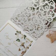 10 Set White Pocket Wedding Invitation Card With Envelope And Blank Sheet And Pearl Ribbon - White - View 6