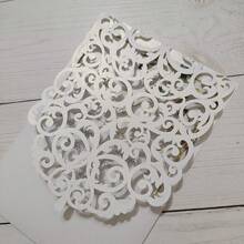 10 Set White Pocket Wedding Invitation Card With Envelope And Blank Sheet And Pearl Ribbon - White - View 5