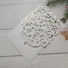 10 Set White Pocket Wedding Invitation Card With Envelope And Blank Sheet And Pearl Ribbon - White - View 4