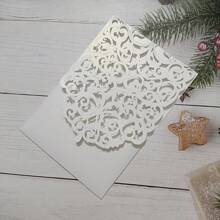 10 Set White Pocket Wedding Invitation Card With Envelope And Blank Sheet And Pearl Ribbon - White - View 3