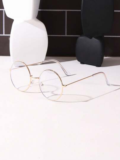 1pc Retro Round Eyeglasses For Men And Women, Non-Prescription